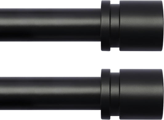Byondeth Curtain Rods - Adjustable 16 to 88 Inches | 1 Inch Diameter | Black Aluminum Finials - 2 Pack