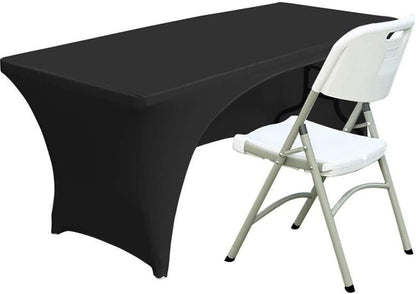 Spandex Table Cover - 4 ft. Fitted Polyester Tablecloth with Open Back - Black