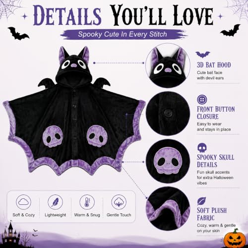 Bat Hoodie Blanket - Cozy Halloween Wearable Blanket for Adults & Teens