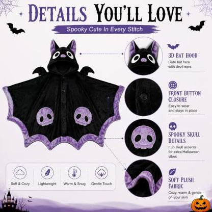 Bat Hoodie Blanket - Cozy Halloween Wearable Blanket for Adults & Teens
