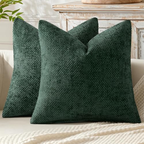 Christmas Green Chenille Couch Throw Pillow Covers 18x18in - Pack of 2