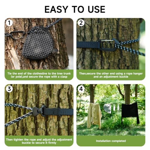 Camping Clothesline with 18 Clothespins - 13.7Ft Travel Clothesline Black