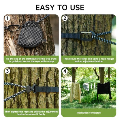 Camping Clothesline with 18 Clothespins - 13.7Ft Travel Clothesline Black