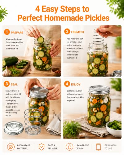 Stainless Steel Fermentation Jar Kit with Mason Jars - Complete Set for Sauerkraut & Kimchi
