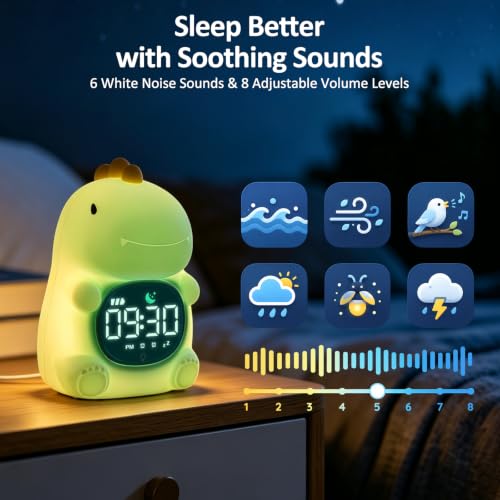 Kids Alarm Clock with APP Control & Night Light - Dinosaur Variation