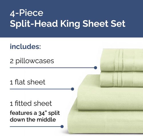 Flex Top Split Head King Sheet Set - Comfy Cooling Bed Sheets | Luxury Hotel Quality in Light Sage Green