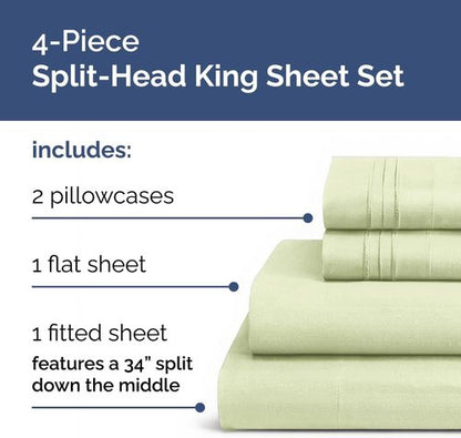 Flex Top Split Head King Sheet Set - Comfy Cooling Bed Sheets | Luxury Hotel Quality in Light Sage Green