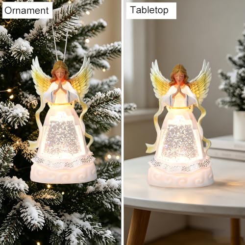 Lighted Water Glitter Globe with Angel Figurine for Christmas Tree or Tabletop Decor