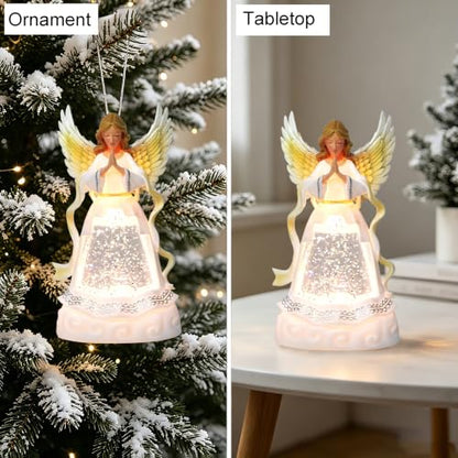 Lighted Water Glitter Globe with Angel Figurine for Christmas Tree or Tabletop Decor