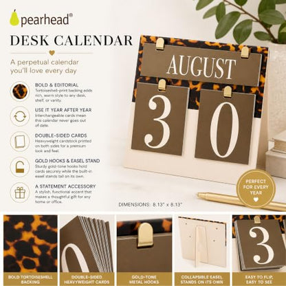 Olive Tortoiseshell Desk Calendar - Reusable Flip Date Cards, Elegant Office Accessory