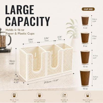Wall Mount Cup and Lid Organizer for Coffee Station Beige