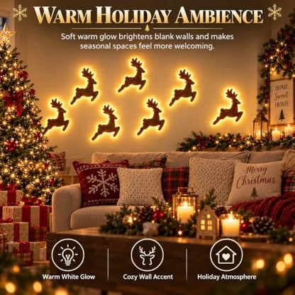 7 Pcs LED Reindeer Wall Decor Set with Warm White Backlit Silhouette Holiday Display