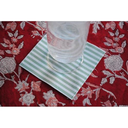 Green Striped Cocktail Napkins 5x5 Inches - 100 Count, Non-Toxic Ink