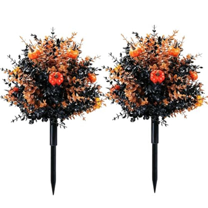 Artificial Fall Pumpkin Topiary Stakes 22-Inch Outdoor Yard Decor Set of 2