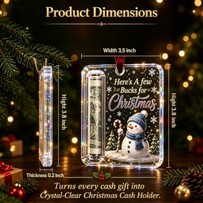 Christmas Cash Gift Ornament Set - Acrylic Holiday Money Holders with Santa Snowman Reindeer Designs