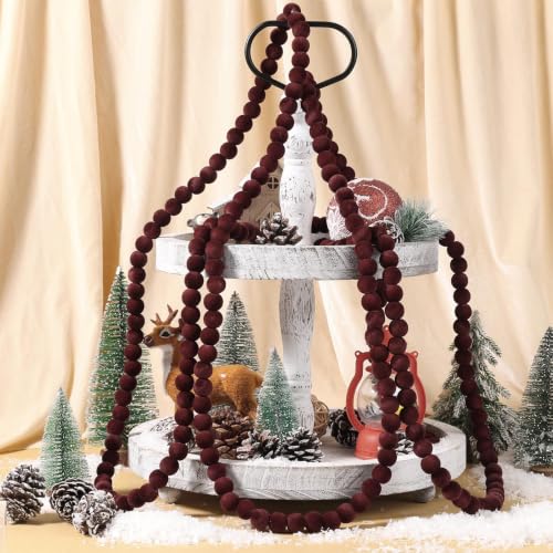 9FT Velvet Bead Christmas Garland - Dark Red Flocked Holiday Decor