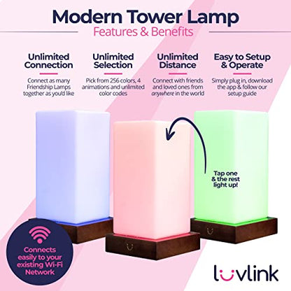LuvLink Tower Friendship Lamp v3 Single - WiFi Bluetooth Wooden Glass Design