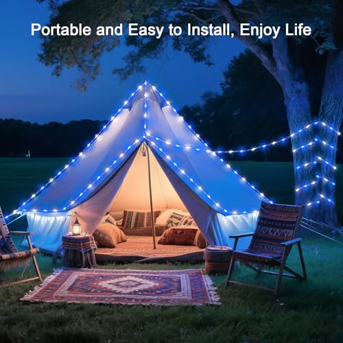 Battery Operated Rope Lights 2 Pack - Blue & White Outdoor Christmas String Lights