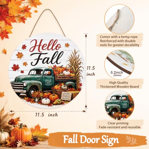 Fall Wooden Door Sign with Lanyard - Autumn Harvest Decor, 11.5 Inches