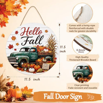 Fall Wooden Door Sign with Lanyard - Autumn Harvest Decor, 11.5 Inches