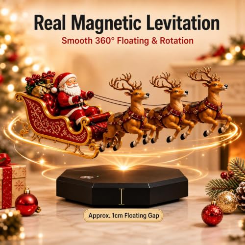 Floating Santa Sleigh and Reindeer Figurine with Levitating Effect - 1 Piece