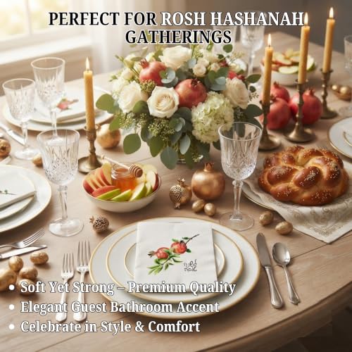 Pomegranate Watercolor Cocktail Napkins for Rosh Hashanah - 20 Pack - Linen Feel Disposable Hand Towels