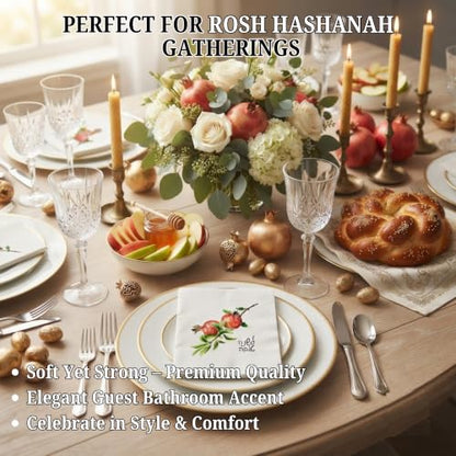 Pomegranate Watercolor Cocktail Napkins for Rosh Hashanah - 20 Pack - Linen Feel Disposable Hand Towels