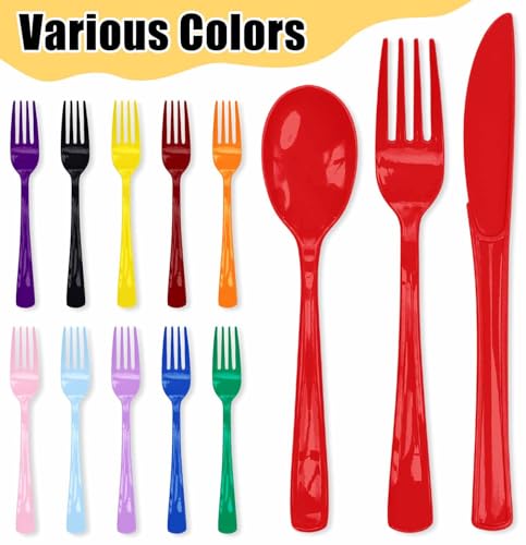 Red Disposable Cutlery Set - Heavy Duty Plastic Knives Forks Spoons for Parties