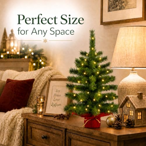 2ft Pre-Lit Artificial Mini Christmas Tree with Warm White LED Lights