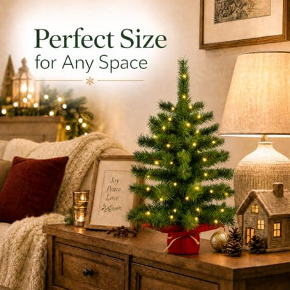 2ft Pre-Lit Artificial Mini Christmas Tree with Warm White LED Lights