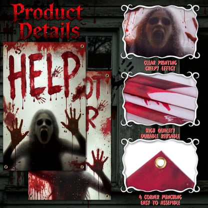 Halloween Window Cover Bloody Haunted House Decor 47.2x31.5 Inch - Red - 2PCS
