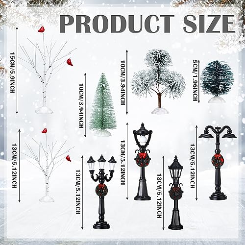 Christmas Village Scene Set with Miniature Trees & Street Lamps - 14 Pcs