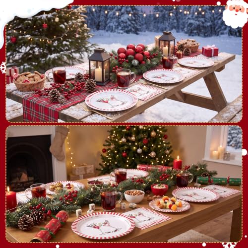 Christmas Cocktail Disposable Plates and Napkins Set - 50 Pieces, Holiday Party Tableware