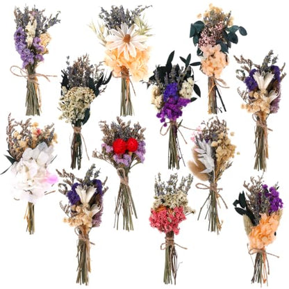 Mini Dried Flower Bouquets Set - Boho Wedding & Home Decor, 12 Pack