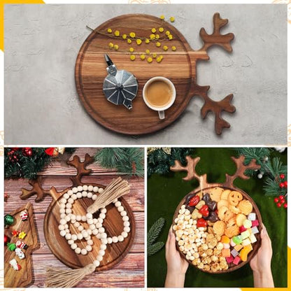 Umigy 2 Pcs Christmas Reindeer and Tree Charcuterie Boards - Acacia Wood