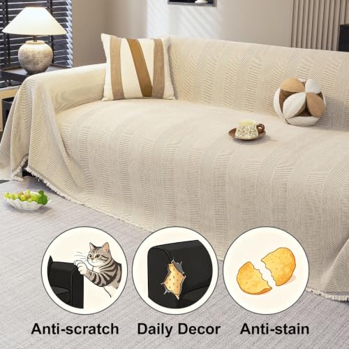 Chevron White Couch Cover Set for Sectional L-Shaped Sofas - 2 Pieces, 71x118 Inches