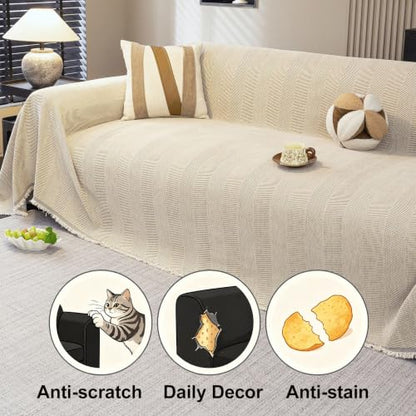 Chevron White Couch Cover Set for Sectional L-Shaped Sofas - 2 Pieces, 71x118 Inches