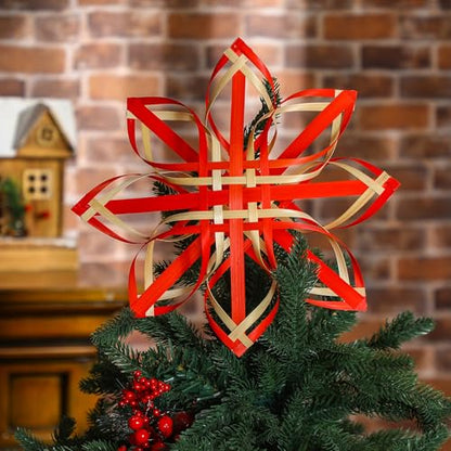 12-Inch Scandinavian Bamboo Christmas Tree Topper Snowflake Star Decoration