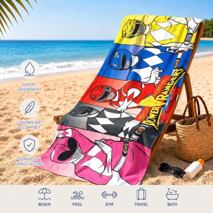 Large Microfiber Power Rangers Beach Towel for Kids & Adults