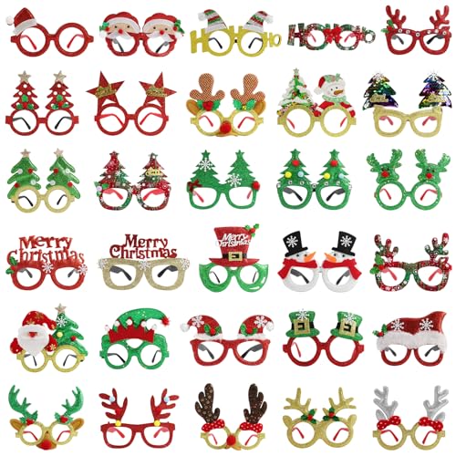 30Pcs Christmas Glitter Glasses Frames for Adults Holiday Party Accessory