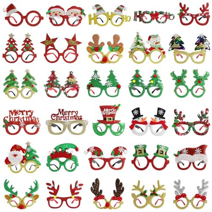 30Pcs Christmas Glitter Glasses Frames for Adults Holiday Party Accessory