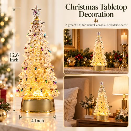 Multicolor Acrylic Christmas Tree Snow Globe Lights - Festive Table Decor