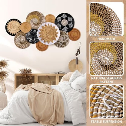 11 Pcs Boho Woven Wall Basket Decor Handmade Rustic Wall Art Set - Stylish