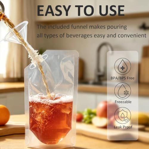 40 Pack Reusable Leak-Proof Plastic Drink Flasks with Funnels - 8oz