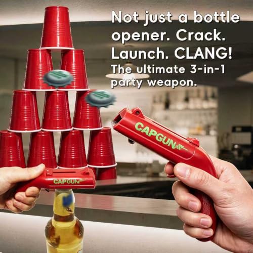 Cap Gun Bottle Opener with Shooting Fun - Grey-Red 2-Pack Novelty Gadget