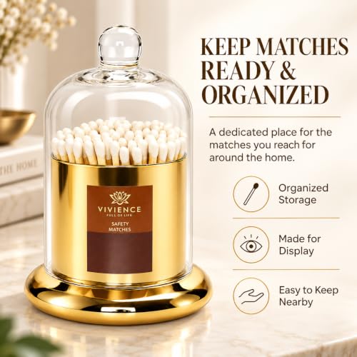 Decorative Match Holder Jar with Clear Dome and Gold-Tone Base