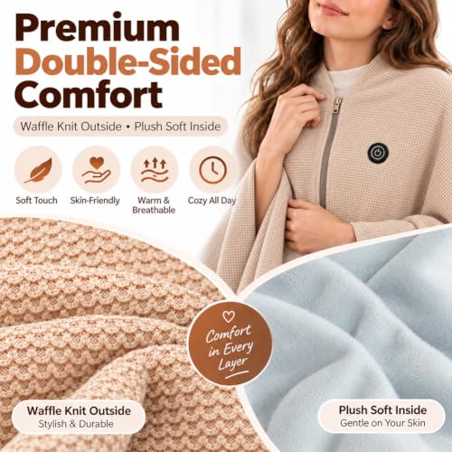 Heated Shawl Wrap for Women Men - USB Rechargeable Portable Blanket, Red, 59.1 x 31.5 in