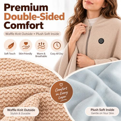Heated Shawl Wrap for Women Men - USB Rechargeable Portable Blanket, Red, 59.1 x 31.5 in