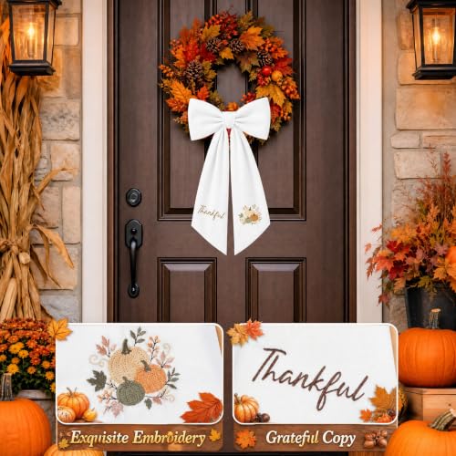 Thankful Fall Wreath Sash Set - Embroidered Pumpkin & Floral Decor - Multiple Sizes