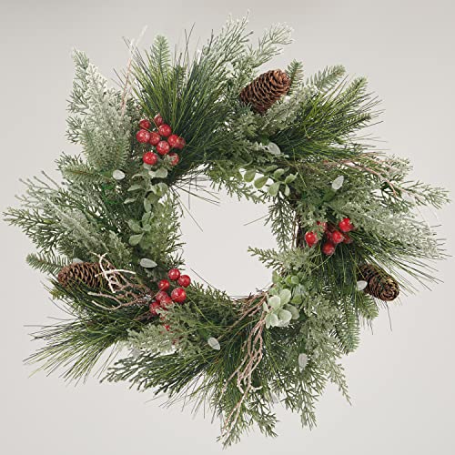 18-Inch Pre-lit Christmas Wreath with Battery-Operated LED Lights, Flocked Branches — Indoor & Outdoor Decor